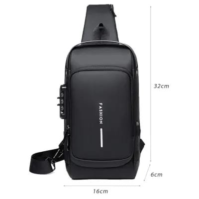 USB charging sport sling Anti-theft shoulder bag (Black) - Image 4