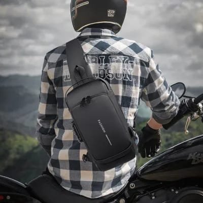 USB charging sport sling Anti-theft shoulder bag (Black) - Image 8
