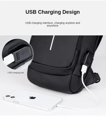 USB charging sport sling Anti-theft shoulder bag (Black) - Image 5