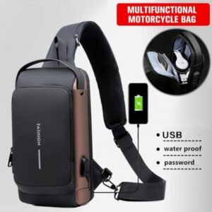 USB charging sport sling Anti-theft shoulder bag (Black)