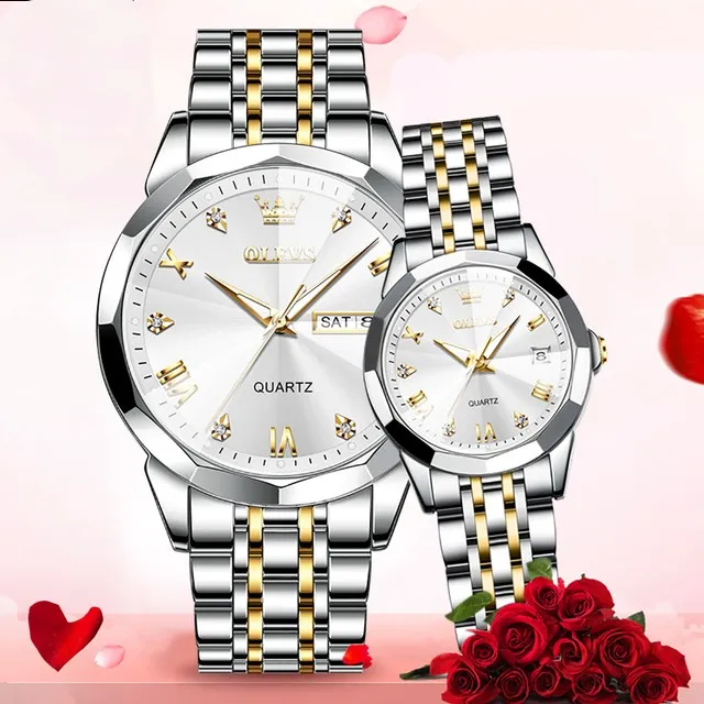 Olevs Stainless Steel fashionable Couple watches Silver - Image 2