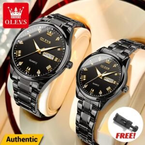 OLEVS Premium Luxury Leather Strap Couple Watch