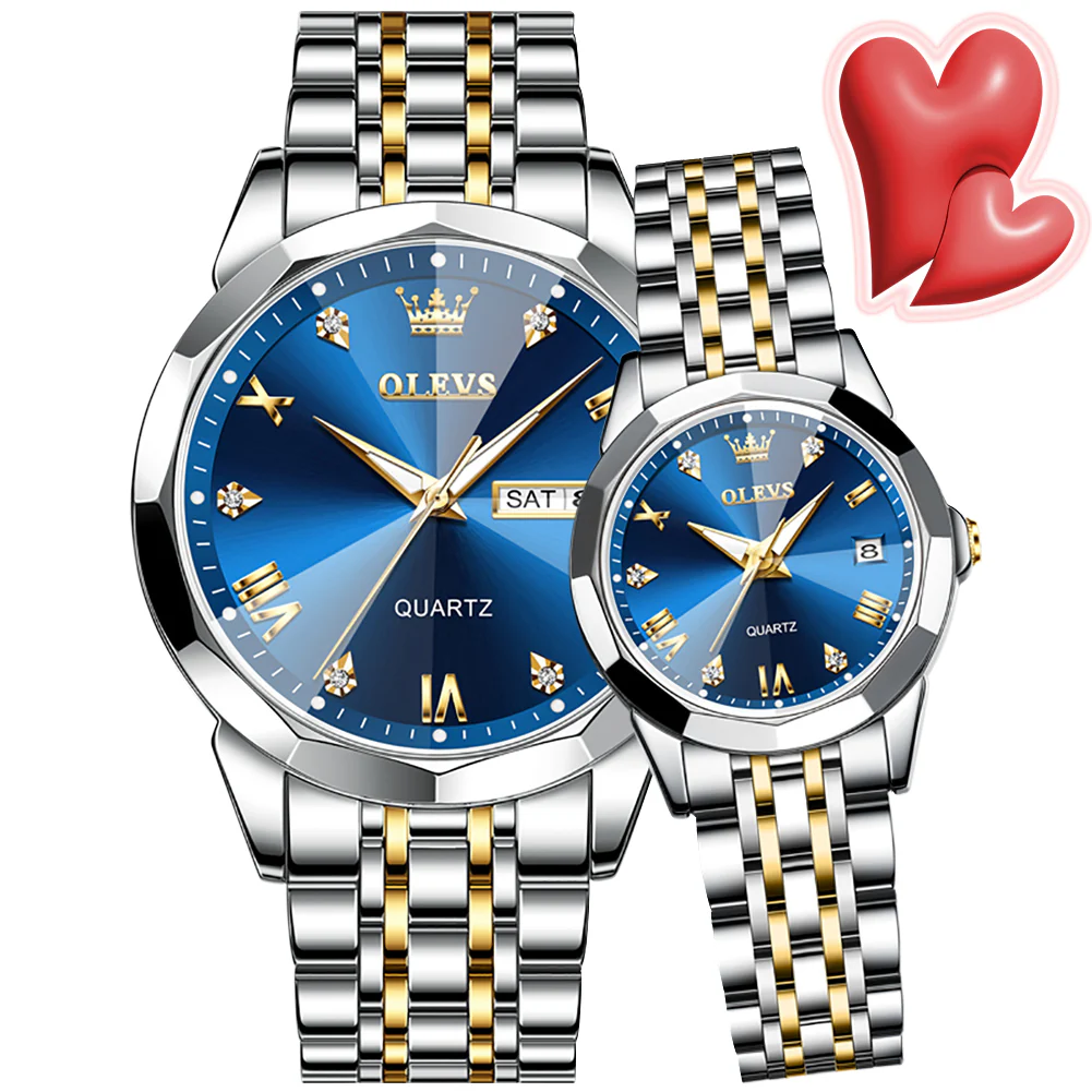 Olevs Stainless Steel fashionable Couple watches (Navy Blue) - Image 3