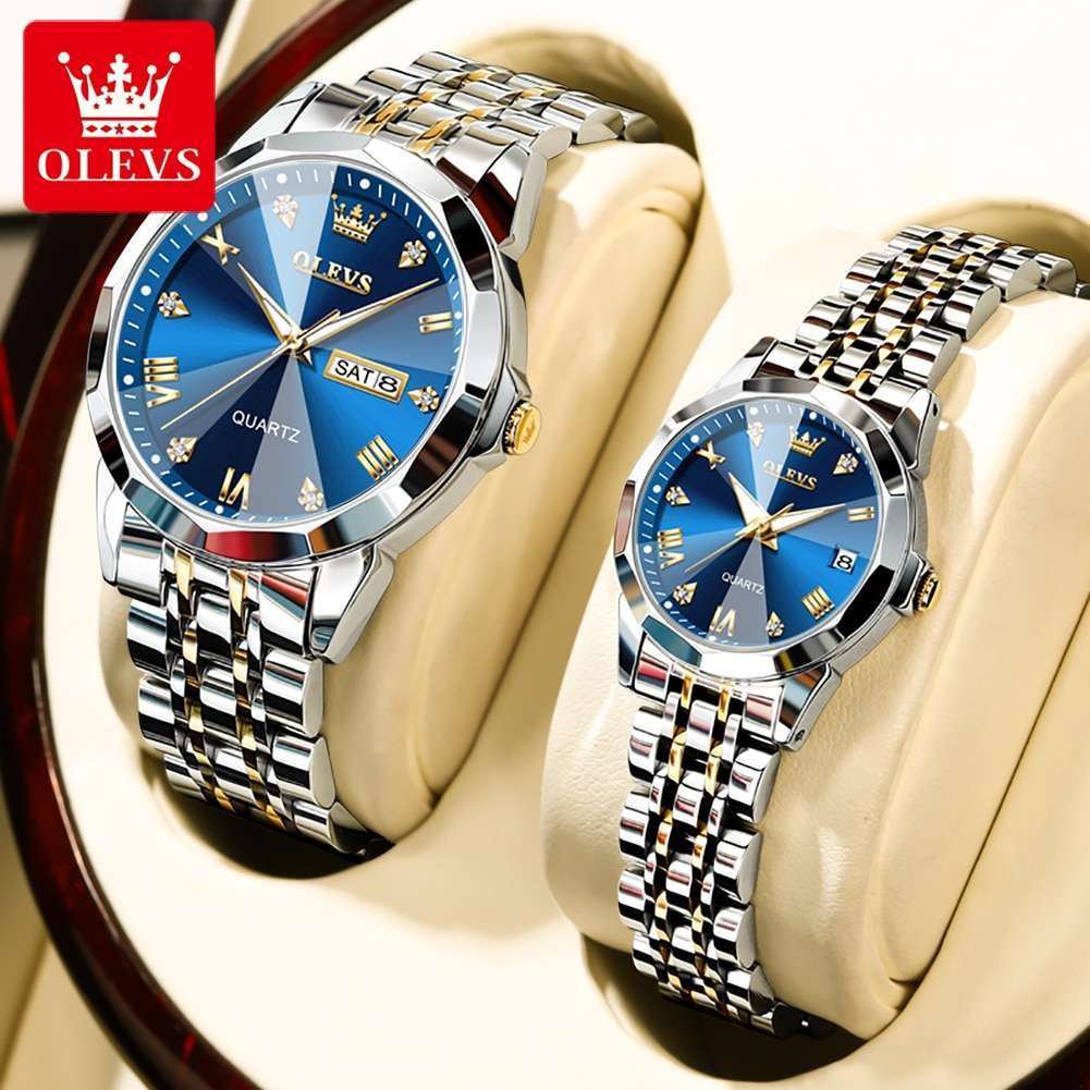 Olevs Stainless Steel fashionable Couple watches (Navy Blue) - Image 2