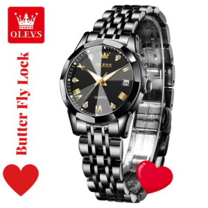 Butterfly Lock OLEVS Watch for Women Black