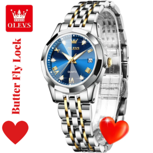 Butterfly Lock OLEVS Watch for Women Silver Blue