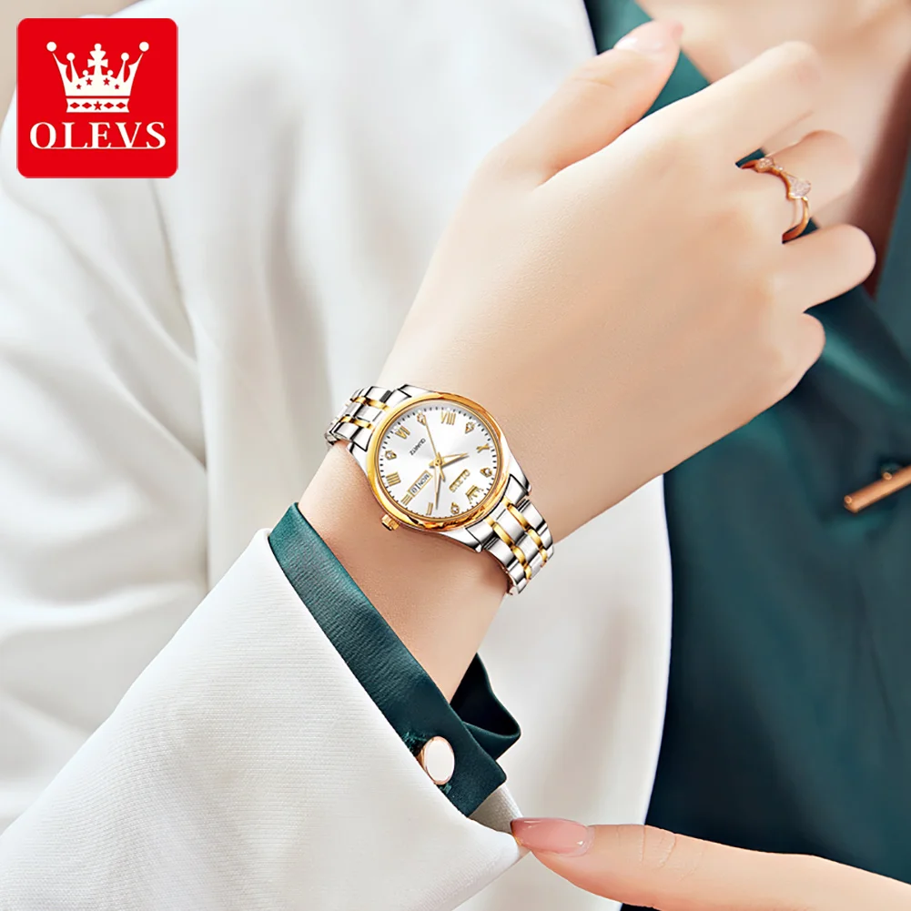 Olevs 5563 Couple Watch two tone chain (White dial) - Image 3