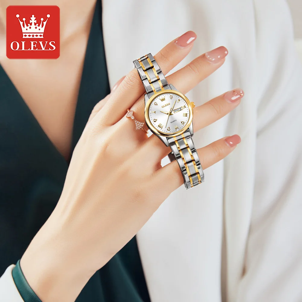 Olevs 5563 Couple Watch two tone chain (White dial) - Image 4