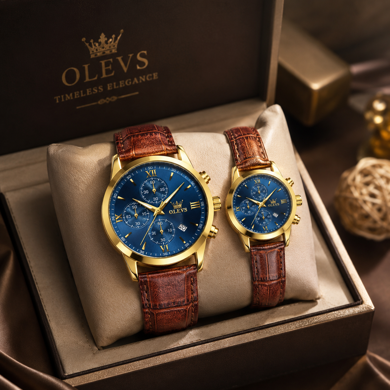 OLEVS Premium Luxury Leather Strap Couple Watch - Image 3