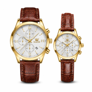 OLEVS Premium Luxury Leather Strap Couple Watch