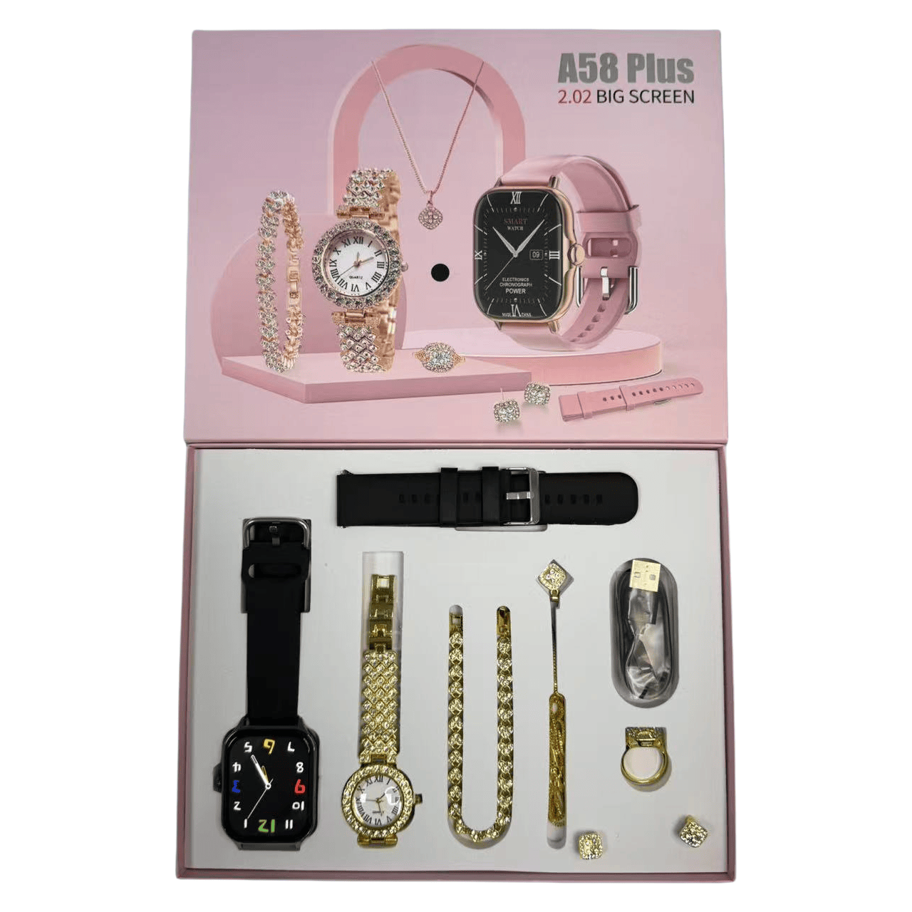 A58 Plus Smartwatch Gift Set For Girls ( 8 in 1) - Image 2