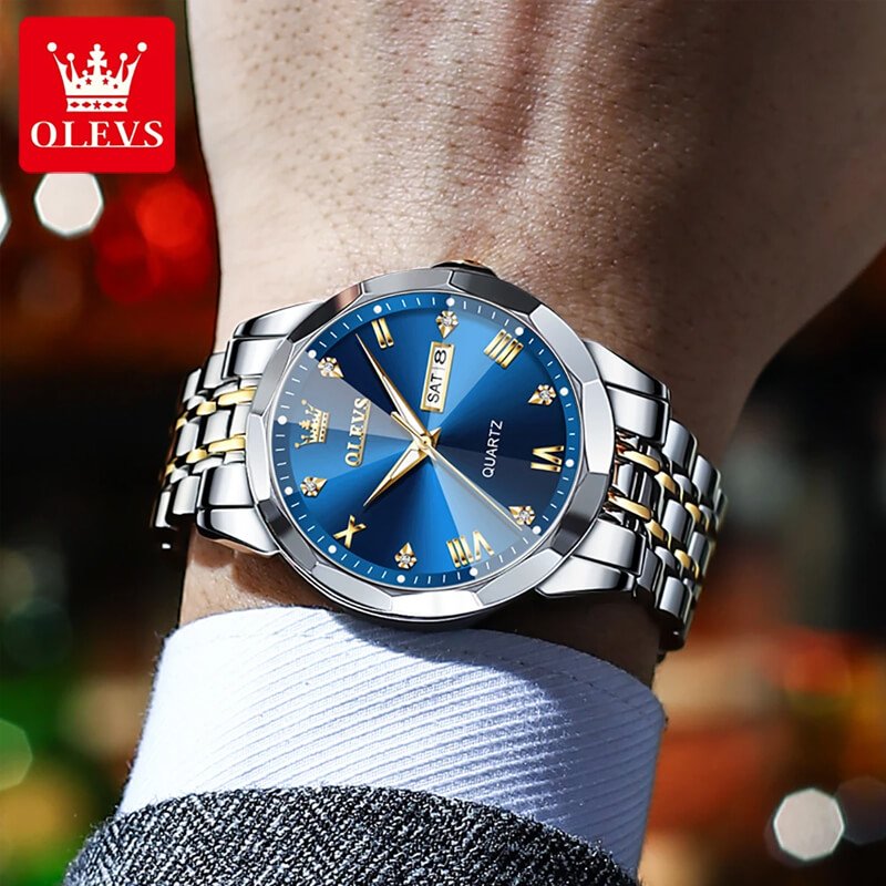 OLEVS 9931G New Exclusive Design Quartz Watch for Men Nevy blue - Image 6