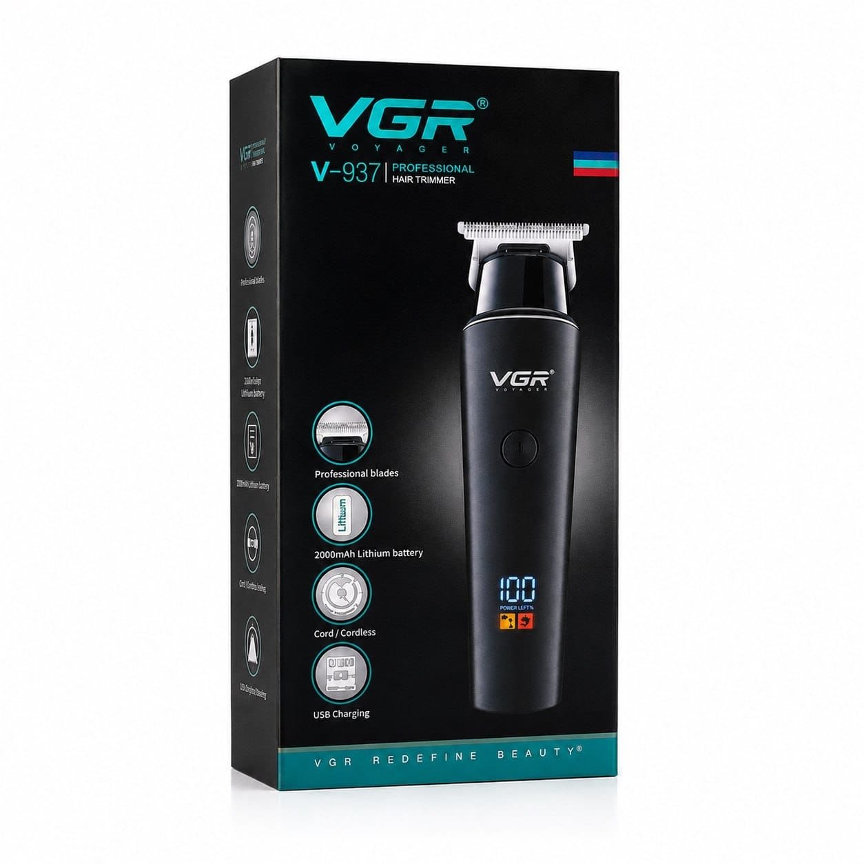 VGR V-937 Professional Cordless Hair & Beard Trimmer for Men – LCD Display, 500 Min Runtime, 2000mAh Battery, Zero Gap Stainless Steel Blade (Black) - Image 3