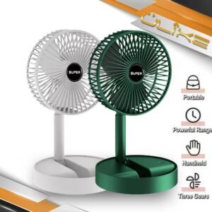 Folding Rechargeable Desk Fan, 3 Speeds Adjustable Height Table Fan with Timer, 2000mAh Rechargeable USB Charging for Home Office Travel