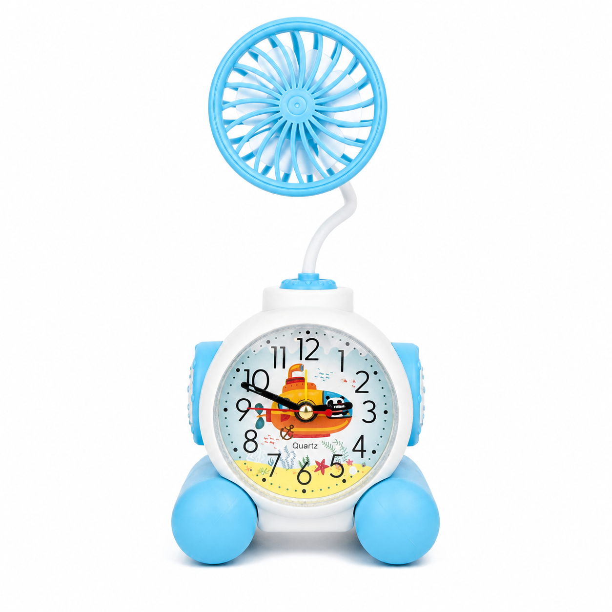 2-in-1 Cute Cartoon/Astronaut Alarm Clock with USB Rechargeable Mini Fan | Silent Desk Fan & Clock Combo for Kids Study Table & Office Decor - Image 2