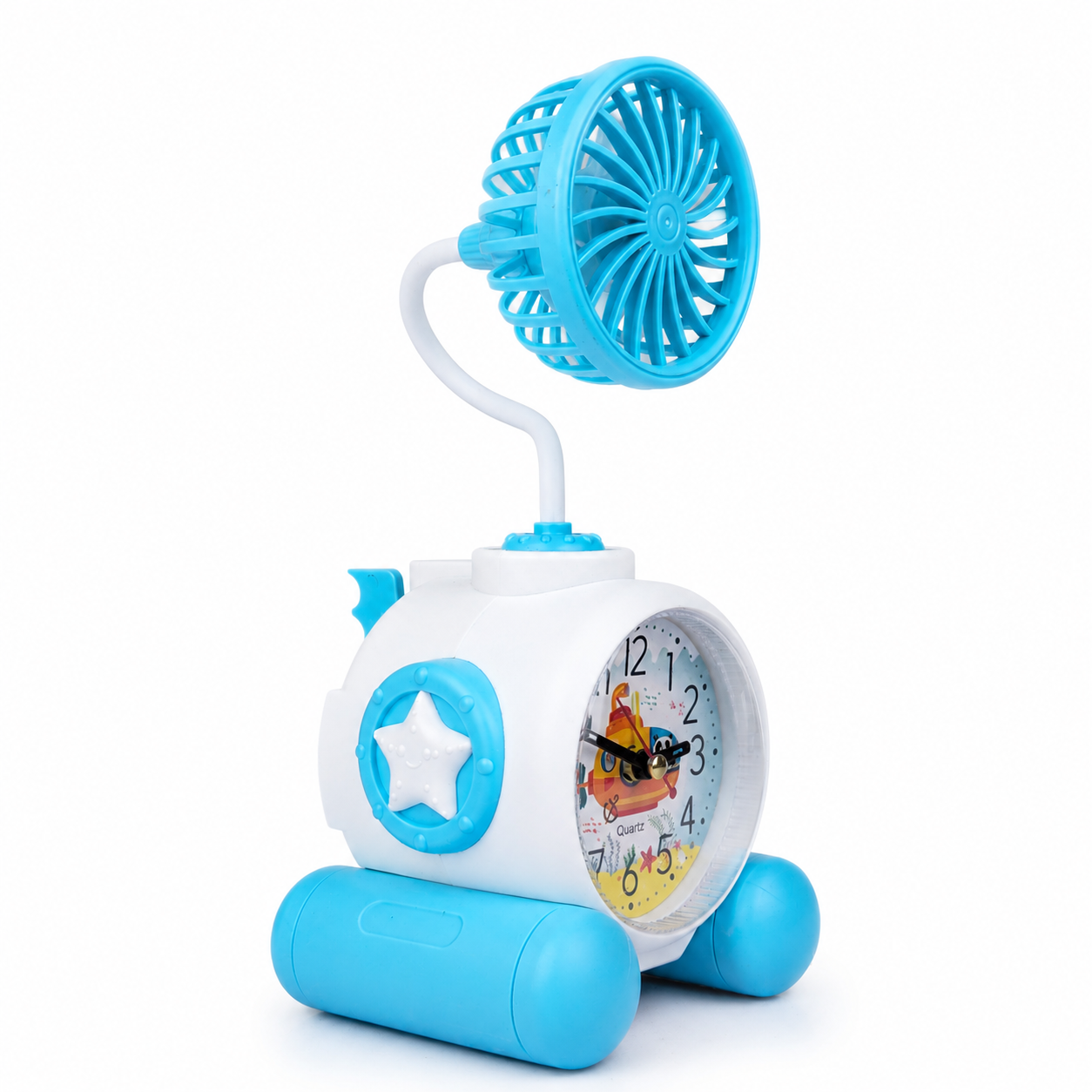2-in-1 Cute Cartoon/Astronaut Alarm Clock with USB Rechargeable Mini Fan | Silent Desk Fan & Clock Combo for Kids Study Table & Office Decor - Image 3