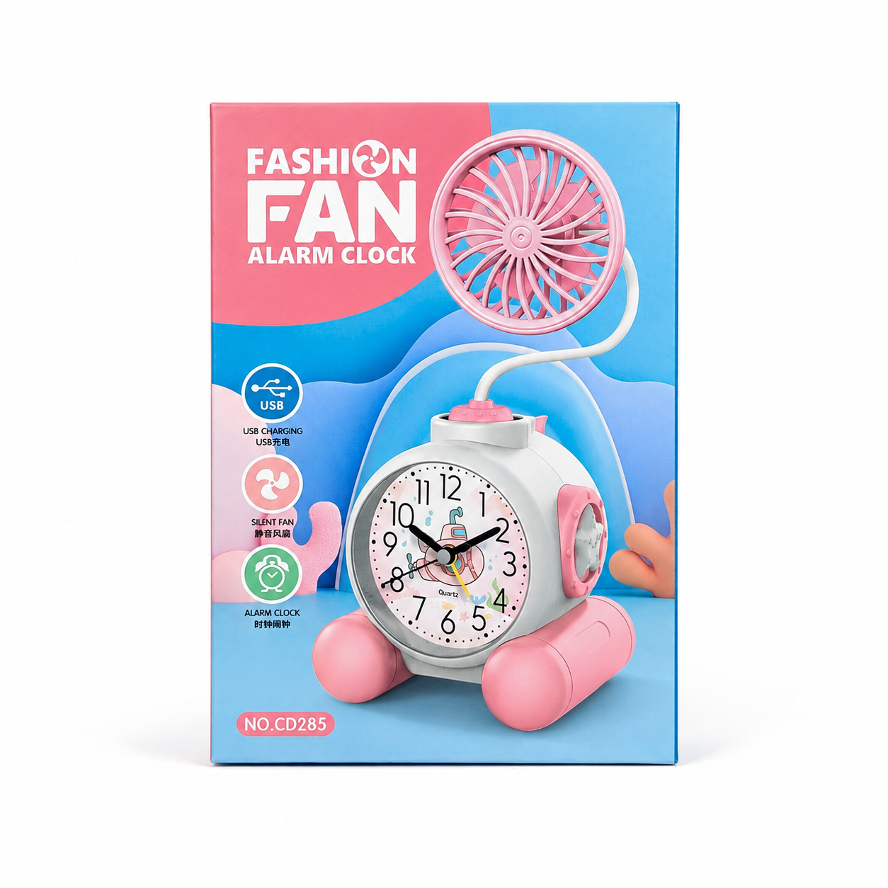 2-in-1 Cute Cartoon/Astronaut Alarm Clock with USB Rechargeable Mini Fan | Silent Desk Fan & Clock Combo for Kids Study Table & Office Decor - Image 5